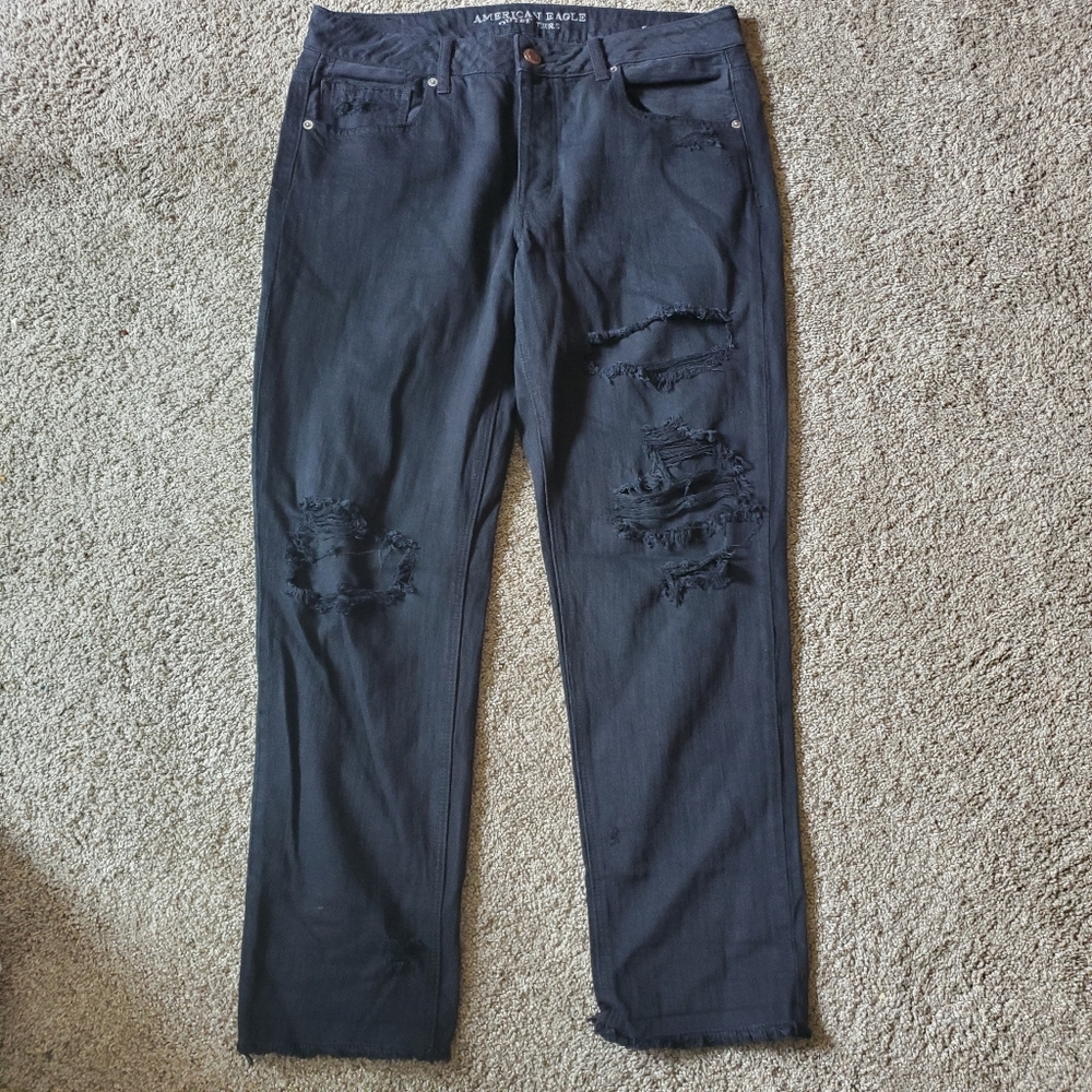 American Eagle Outfitters AEO Tomgirl Black Distressed Button Womens 10